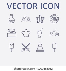 Outline 12 cold icon set. no view, napkin box, cone, sword, ice cream and lovers vector illustration
