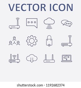 Outline 12 connect icon set. gear, cloud download, router, chat, network and shopping bag add vector illustration