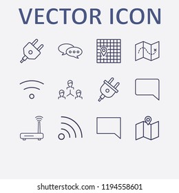 Outline 12 connect icon set. router, plug, wifi, network, map and chat vector illustration