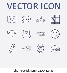 Outline 12 connect icon set. network, send message, chat bubble, map, map location and chat bot vector illustration