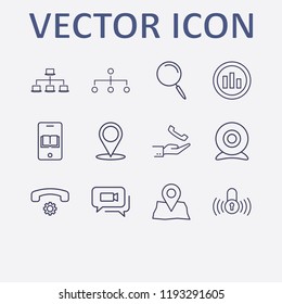 Outline 12 connection icon set. lock signal, online learning, location, search, map location and video chat vector illustration