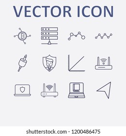 Outline 12 connection icon set. online book reading, headset plug, user shield, analytics, network bitcoin and location vector illustration