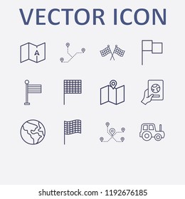Outline 12 country icon set. foreign passport with hand, distance, earth, flag, tractor and map vector illustration