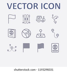 Outline 12 country icon set. distance, ski sticks, flag, map, tractor and foreign passport vector illustration