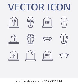 Outline 12 cruel icon set. halloween grave, halloween coffin and halloween vampire teeth vector illustration