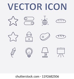 Outline 12 dark icon set. meat, hacker, star, lamp, board and switch button vector illustration