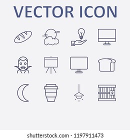 Outline 12 dark icon set. board, chandelier, coffee cup, moon, halloween vampire and moon and cloud vector illustration