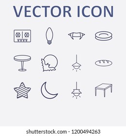 Outline 12 dark icon set. bread, moon, bat white moon, lamp, star and halloween vampire teeth vector illustration