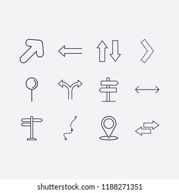 Outline 12 direction icon set. location, road sign, arrow, three way direction arrow, distance map and signpost vector illustration