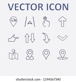 Outline 12 direction icon set. map location, navigation, finger right, arrow, location and truck location vector illustration
