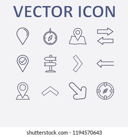 Outline 12 direction icon set. compass, location check, map location, arrow, signpost and location vector illustration