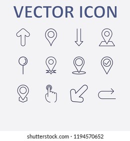 Outline 12 direction icon set. location check, location, arrow and finger click vector illustration