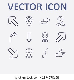Outline 12 direction icon set. distance map, location, finger right, location check, arrow and turn right arrow vector illustration