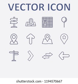 Outline 12 direction icon set. arrow, signpost, road sign, map location, location and location home vector illustration