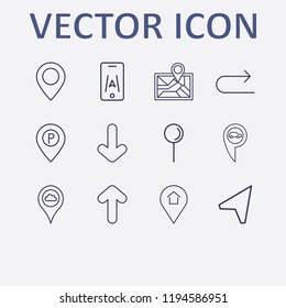 Outline 12 direction icon set. car , map , home, location arrow, location and arrow vector illustration