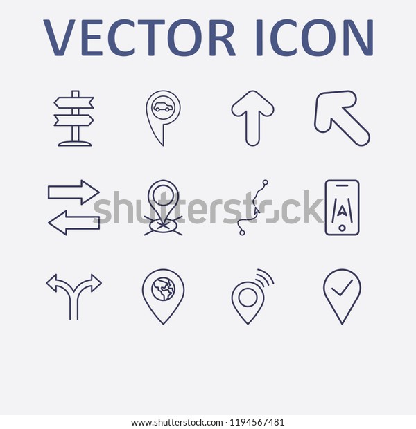 Outline 12 direction icon set. location,\
smartphone map, arrow, three way direction arrow, distance map and\
signpost vector\
illustration