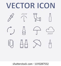 Outline 12 drop icon set. pipette bottle, refresh, raining, broken pipe, umbrella and blood bag vector illustration