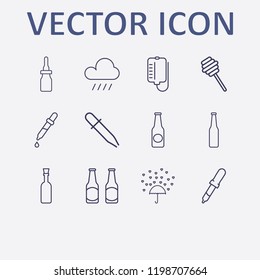 Outline 12 drop icon set. pipette, pipette bottle, blood bag, beer bottle, love rain and champagne bottle vector illustration