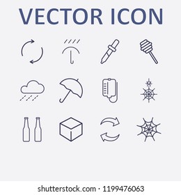Outline 12 drop icon set. umbrella, raining, blood bag, pipette, honey dipper and beer bottle vector illustration