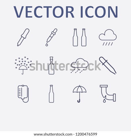 Outline 12 drop icon set. love rain, blood bag, beer bottle, umbrella, raining and broken pipe vector illustration