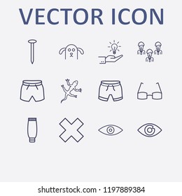 Outline 12 face icon set. eye, glasses, close, nail, businessman group and lizard vector illustration