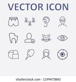 Outline 12 face icon set. glasses man, face lock, eye, download user, businessman group and short vector illustration