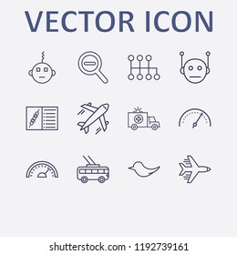 Outline 12 fast icon set. food menu, trolleybus, bot, ambulance, bird and airplane vector illustration