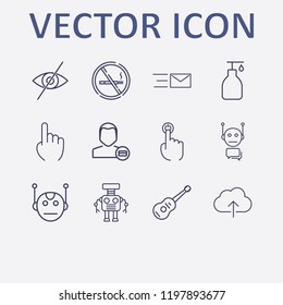 Outline 12 finger icon set. forbidden look, user payment, no smoking, one finger, guitar and liquid soap vector illustration