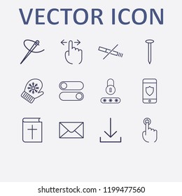 Outline 12 finger icon set. switch button, password lock, finger click, no smoking, nail and download vector illustration