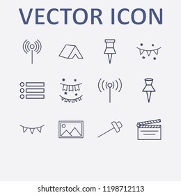 Outline 12 frame icon set. garland, menu, picture, garlands, tent and signal vector illustration