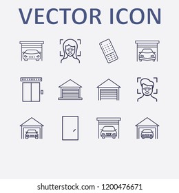 Outline 12 gate icon set. elevator, facial recognition, remote controller, garage and door vector illustration