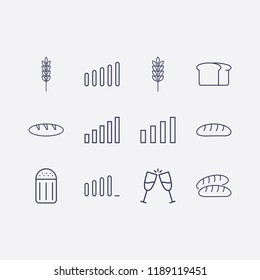 Outline 12 grain icon set. bread, toast, salt, signal bars and spike vector illustration