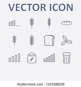 Outline 12 grain icon set. flour, spike, salt, coffee bean, signal bars and bread vector illustration