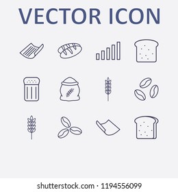 Outline 12 grain icon set. signal bars, paper, coffee bean, bread, flour and spike vector illustration