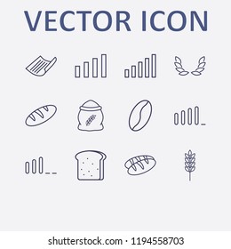 Outline 12 grain icon set. coffee bean, wheat, signal bars, flour, paper and spike vector illustration