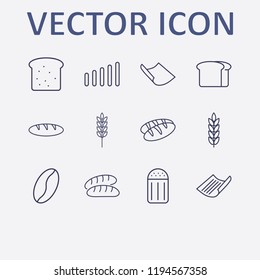 Outline 12 grain icon set. spike, signal bars, salt, paper, bread and coffee bean vector illustration