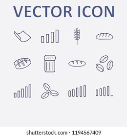Outline 12 grain icon set. signal bars, spike, salt, paper, bread and coffee bean vector illustration