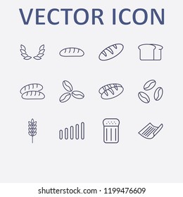 Outline 12 grain icon set. bread, spike, wheat, coffee bean, salt and signal bars vector illustration