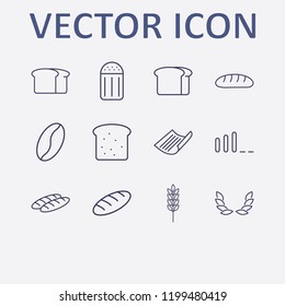 Outline 12 grain icon set. bread, spike, signal bars, salt, coffee bean and wheat vector illustration