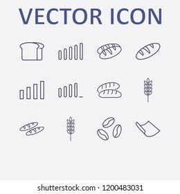 Outline 12 grain icon set. coffee bean, paper, bread, spike and signal bars vector illustration