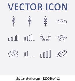Outline 12 grain icon set. signal bars, bread, spike and wheat vector illustration