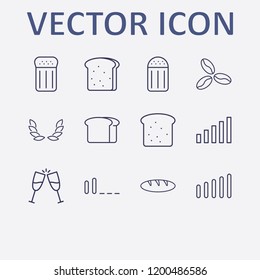 Outline 12 grain icon set. bread, wheat, coffee bean, salt, signal bars and toast vector illustration