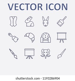 Outline 12 grey icon set. jacket, rabbit, board, armchair, elephant and croissant vector illustration