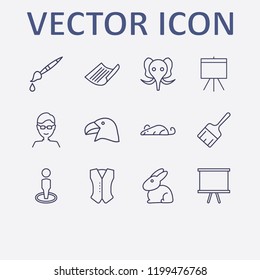 Outline 12 grey icon set. paper, jacket, rat, glasses man, elephant and man vector illustration