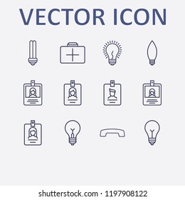 Outline 12 hanging icon set. medicine chest, lamp, id card and hang up vector illustration