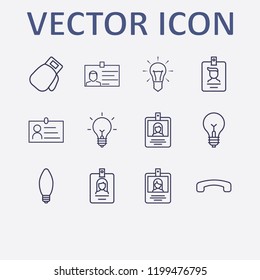 Outline 12 hanging icon set. boxing glove, handset down, lamp and id card vector illustration