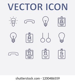 Outline 12 hanging icon set. sport ring, hang up, handset down, lamp and id card vector illustration