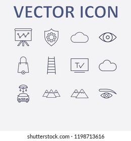 Outline 12 high icon set. eye, car wash, cloud, shield setting, ladder and board in analytics vector illustration