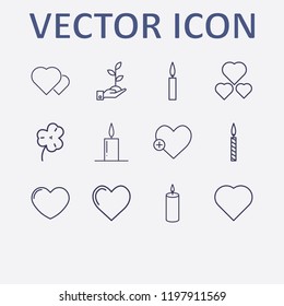 Outline 12 hope icon set. candle, hand with plant, add heart, clover and heart vector illustration