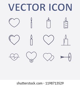 Outline 12 hope icon set. add heart, targer, heart and candle vector illustration